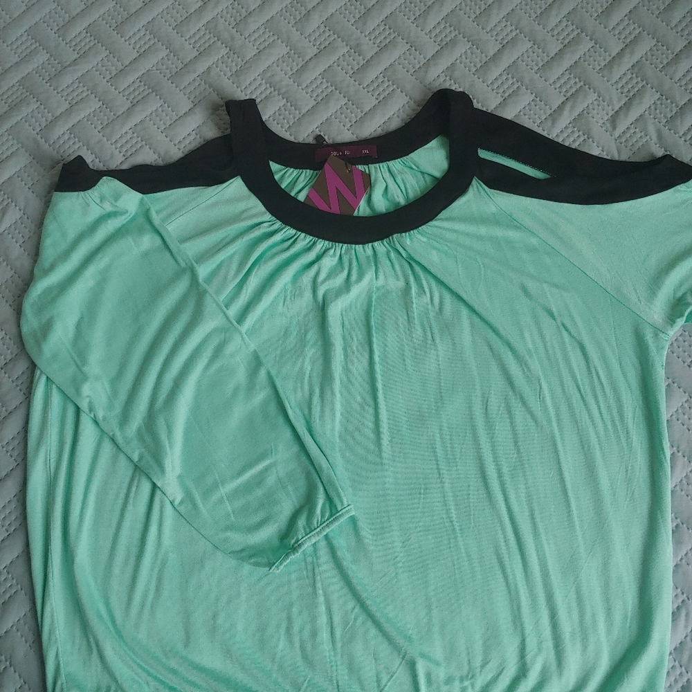 Long sleeve, cold shoulder, t-shirt.